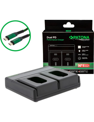 Caricabatteria Premium Dual PD Performance per Panasonic DMW-BLK22 con ingresso / uscita USB-C + cavo USB-C incluso