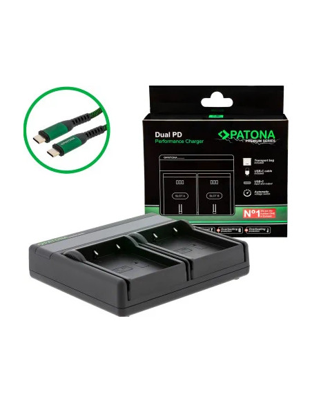 Premium Dual PD Carica Batterie per Olympus BLX-1 Incl. USB-C Input/Output