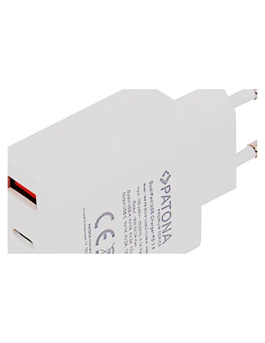PATONA PREMIUM CHARGER 18W PD QC 3.0 1X USB-C 1X USB-A 5V 3A FOR APPLE SAMSUNG ETC.