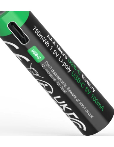Premium 4X AAA Batterie Ricaricabili al Litio con porta USB-C 500mAh 1.5V con cavo incluso