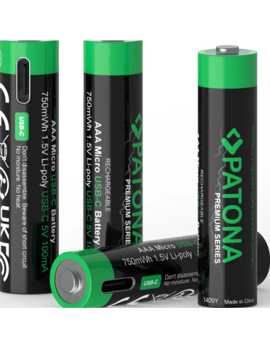 Premium 4X AAA Batterie Ricaricabili al Litio con porta USB-C 500mAh 1.5V con cavo incluso