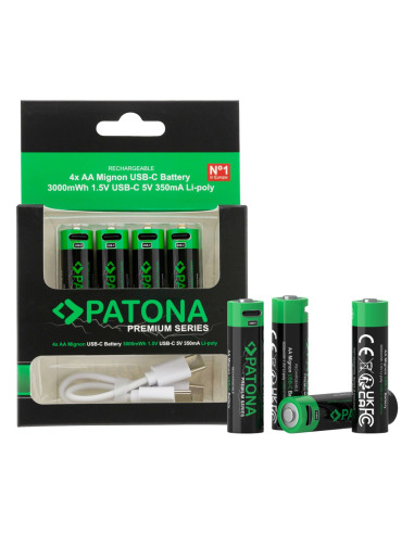 PATONA PREMIUM USB-C 4X AA STILO RECHARGEABLE LITHIUM 3000MWH 1.5V WITH CABLE
