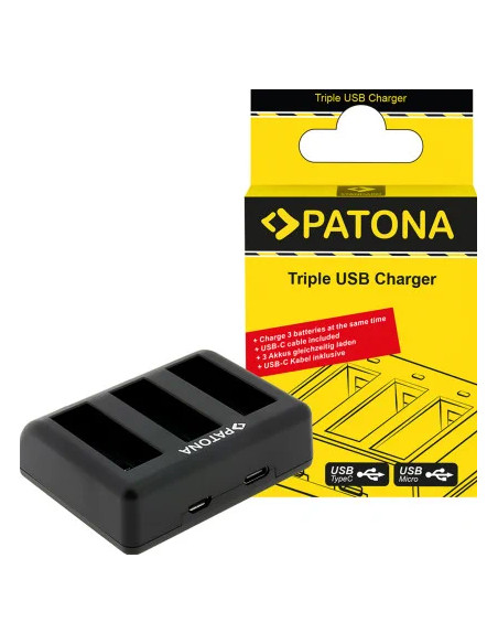 PATONA CARICATORE TRIPLO PER  DJI OSMO ACTION 3 E  OSMO ACTION 4 BCX202 CAVO USB-C INCLUSO