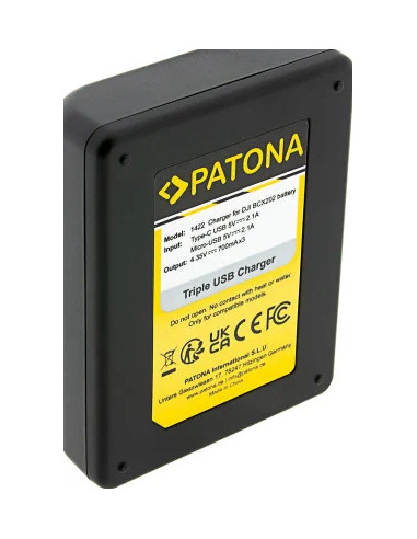 PATONA CARICATORE TRIPLO PER  DJI OSMO ACTION 3 E  OSMO ACTION 4 BCX202 CAVO USB-C INCLUSO