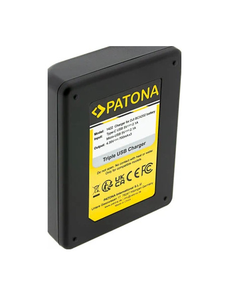 PATONA CARICATORE TRIPLO PER  DJI OSMO ACTION 3 E  OSMO ACTION 4 BCX202 CAVO USB-C INCLUSO