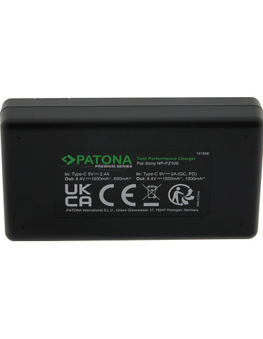 PATONA PREMIUM TWIN PERFORMANCE PD CHARGER FOR SONY NP-FZ100 A7 III A7M3 ALPHA 7 III A7 R III A7RM3 ALPHA 7 R III A9 INCL. USB-C
