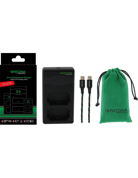 PATONA PREMIUM TWIN PERFORMANCE PD CHARGER FOR SONY NP-FZ100 A7 III A7M3 ALPHA 7 III A7 R III A7RM3 ALPHA 7 R III A9 INCL. USB-C