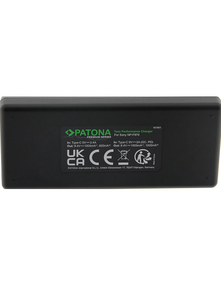 PATONA PREMIUM TWIN PERFORMANCE PD CHARGER FOR SONY F550 F750 F970 FM50 FM500H INCL. USB-C CABLE