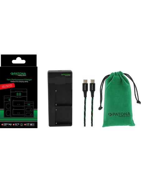 PATONA PREMIUM TWIN PERFORMANCE PD CHARGER FOR SONY F550 F750 F970 FM50 FM500H INCL. USB-C CABLE