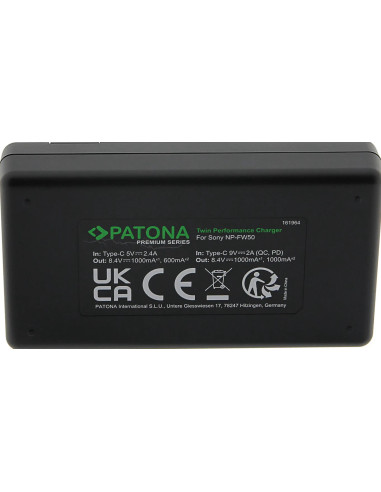 PATONA PREMIUM TWIN PERFORMANCE PD CHARGER FOR SONY NP-FW50 NEX A33 A55 NEX.3 NEX.3C NEX.5 NEX.5A NEX.5C INCL. USB-C CABLE