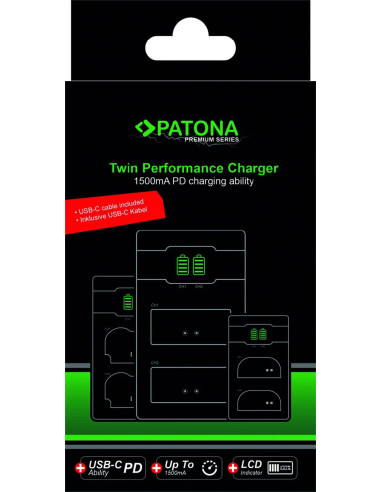 PATONA PREMIUM TWIN PERFORMANCE PD CHARGER FOR NIKON EN-EL15 D600 D750 D800 D810 D810A D7000 D7100 D7200 D750 INCL. USB-C CABLE