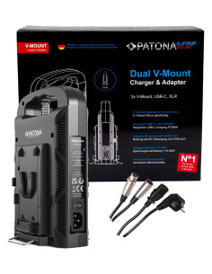 PATONA PLATINUM CHARGER 2-CHANNEL FOR V-MOUNT BATTERIES 6AX2 USB-C PD100W OUT INCL. 4-PIN XLR CABLE