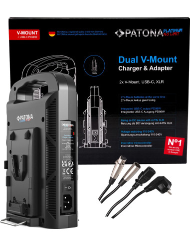 Caricabatterie Platinum a 2 canali per V-mount 6A*2 USB-C:PD100W out incluso cavo XLR a 4 pin