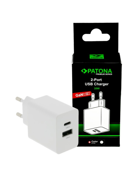 PATONA PREMIUM PD36W ADAPTER 5V/3A 9V/2A 12V/1.5A 1XUSB-C 1XUSB-A PD3.0 QC3.0 BIANCO