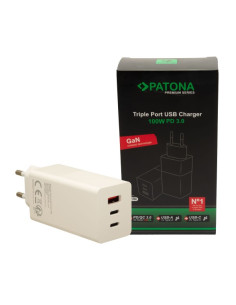 PATONA PREMIUM GAN PD100W ADAPTER WHITE 2XUSB-C 1XUSB-A PD3.0 QC3.0