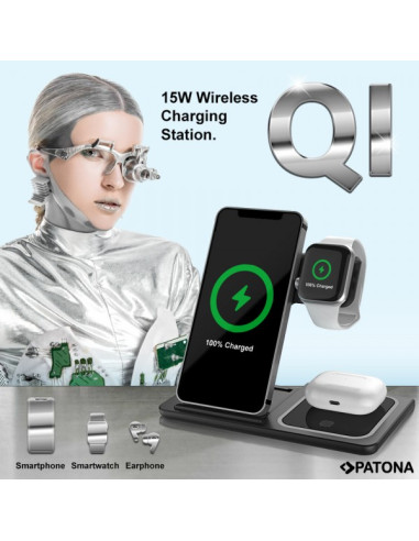 PATONA 3IN1 QI WIRELESS CHARGER FOR SMARTPHONE IPHONE WATCH AND AIRPODS
